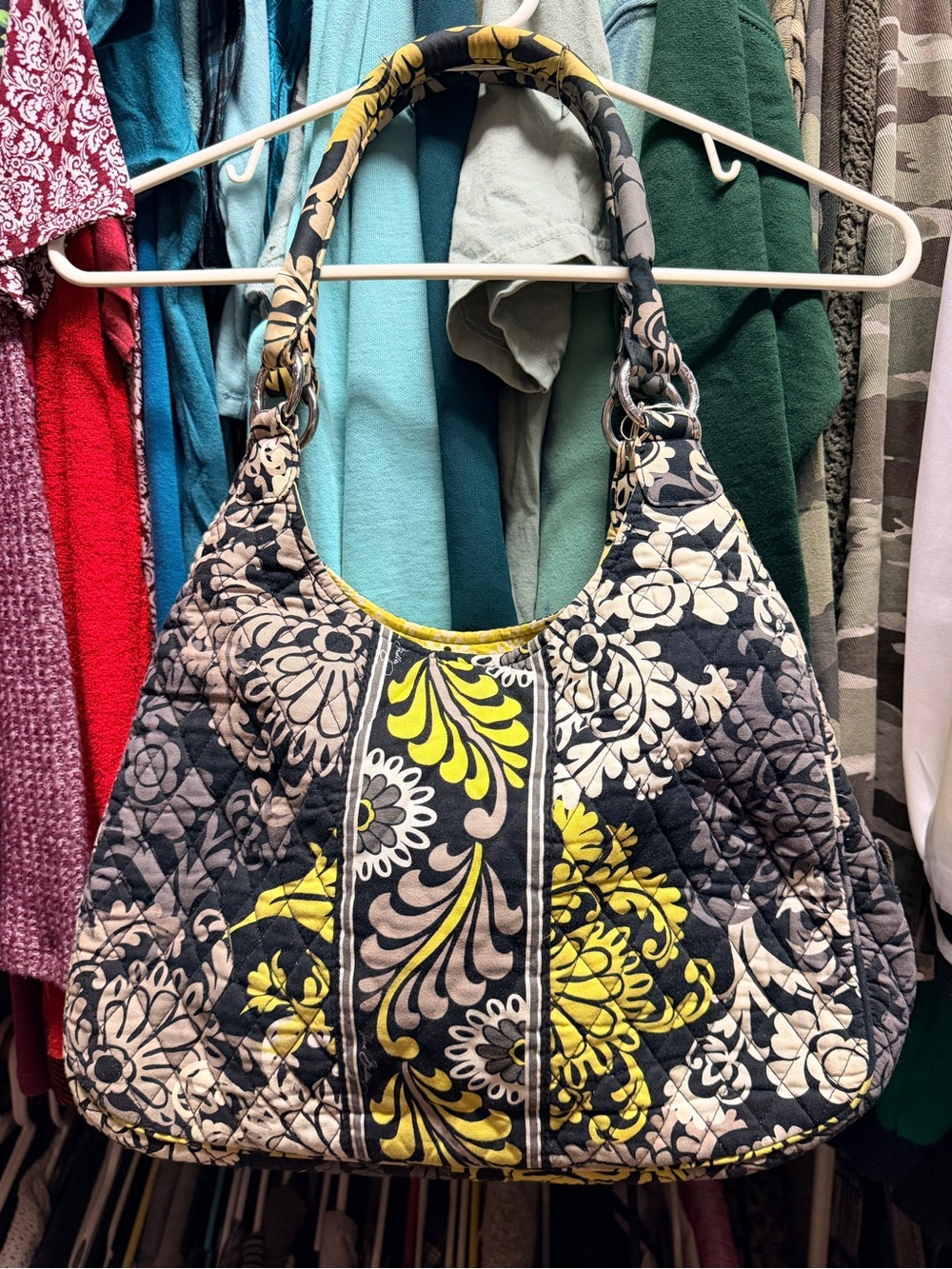 Vera Bradley Quilted Floral Tote Bag in Yellow and Gray